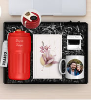 Kişiye Özel Çelik 500 ML Dereceli Termos & Tasarım Defter & Kişiye Özel Fotoğraf Kupa & Kişiye Özel Ayna Hediye Seti