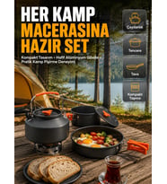Kamp Mutfak Seti Alüminyum Çaydanlık Tencere Tava Hafif ve Taşınabilir Tasarım