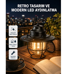 Retro Kamp Lambası Su Geçirmez Taşınabilir Gece Işığı Uzun Pil Ömürlü