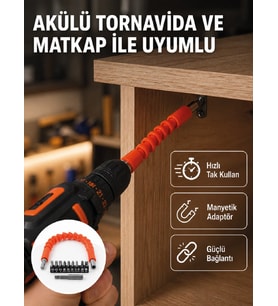 Esnek Bits Uç Seti 12 Parça Manyetik Adaptörlü Matkap Tornavida Aksesuarı