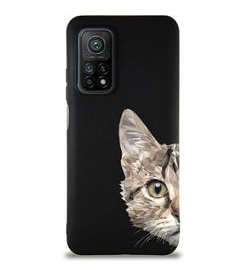 Xiaomi Mi 10T Soft Premier Kapak Catface Tasarımlı Silikon Kılıf - Siyah (Şeffaf)