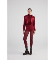 Yakası Saten Detaylı Camila Crop Blazer Ceket Bordo