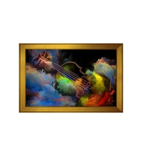Keman ve Renkli Soyut Şekiller Motifli Kanvas Tablo 50 x 70 cm Gold Çerçeve
