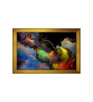 Keman ve Renkli Soyut Şekiller Motifli Kanvas Tablo 50 x 70 cm Gold Çerçeve