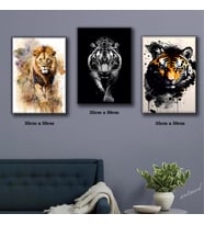 aslan kaplan İLLÜSTRASYON sanatsal tablo 3 adet 35cmx50cm kumaş baskılı canvas tablo
