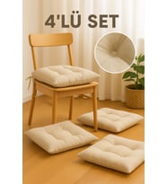 4'lü Set Lüks Sandalye Minder, Bağçıklı 40x40 Özel Dikişli