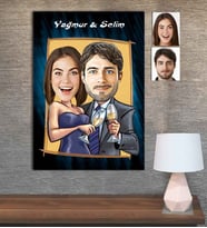 Kişiye Özel Karikatür Baskılı Ahşap Tablo Sevgili-32 30x40