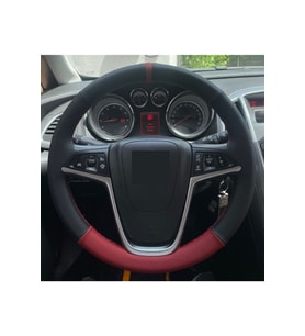 Opel Astra J Makyajlı Alt Koyu Kırmızı Nokta Damar Yüzüklü Desen Dikmeli Deri Direksiyon Kılıfı