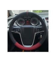Opel Astra J Makyajlı Alt Koyu Kırmızı Nokta Damar Yüzüklü Desen Dikmeli Deri Direksiyon Kılıfı