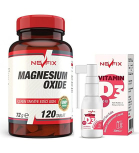 Nevfix Magnesium Oxide Magnezyum 250 Mg 120 Tablet + Nevfix Vitamin D3 400 Iu 20 ml Sprey (Renksiz)