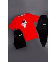 3'lü Unisex Astranot Baskılı Eşofman Takımı Kombini (A.Kırmızı)