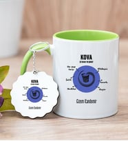 Kişiye Özel Kova Burcuna Hediye Yeşil Kupa Bardak ve Anahtarlık