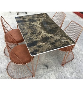 Masa TEL Sandalye 12478 Tk Metal ROSE Renk Kaplama Siyah Mermer Renk Tabla Elyapı (Bakır- Altın)