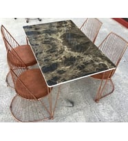 Masa TEL Sandalye 12478 Tk Metal ROSE Renk Kaplama Siyah Mermer Renk Tabla Elyapı (Bakır- Altın)