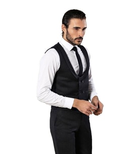 Desenli Kruvaze Lacivert Erkek Pantolon Yelek Set - Wessi