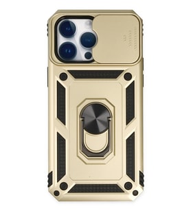 Newface Apple iPhone 14 Pro Kılıf Pars Lens Yüzüklü Silikon - Gold