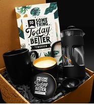 Siyah Mat Kupa & Özel Tasarım Defter & French Press & Özel Tasarım Mum Hediye Seti