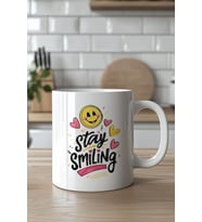 Mutluluk Temalı Emoji Figürlü 330ml Baskılı Beyaz Seramik Kupa Bardak