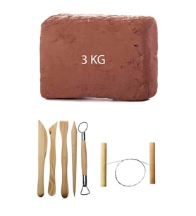 Kahve Çamur Kırmızı Kil Seramik Hamuru 3 kg Ebeşuar Seti Seramik Çamur Kesme Teli