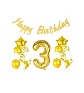 3 Yaş Altın Happy Birthday Set