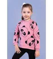 Toontoy Kız Çocuk Panda Baskılı Sweatshirt (Somon)