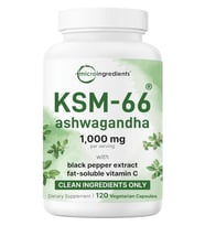 Micro Ingredients KSM-66 1,000mg 120 Veggie Capsul with Black Pepper Fat Soluble Vitamin C Potent Root Extract.