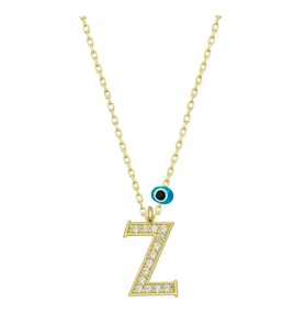 925 Ayar Gümüş Nazar Gold Z Harfi Kadın Gümüş Kolye