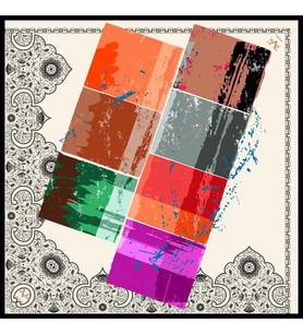 Mandala Desen Black Seri Twill Eşarp Eşarp Askısı ile Birlikte 90x90 cm Beyaz Si