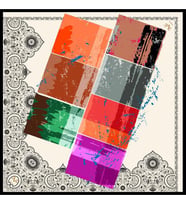 Mandala Desen Black Seri Twill Eşarp Eşarp Askısı ile Birlikte 90x90 cm Beyaz Si