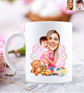 BK Gift Kişiye Özel Anne ve Kız Bebek Karikatürlü Beyaz Kupa Bardak-1