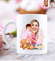 BK Gift Kişiye Özel Anne ve Kız Bebek Karikatürlü Beyaz Kupa Bardak-1