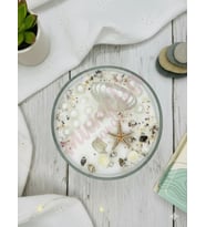 Sedef Işıltısı Mum - Mumelia Candles Doğal Soya Cam Kasede Deniz İnci İstiridye Yıldız Tasarım Dekoratif Mum