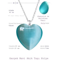 Sertifikalı Kalp Model Açık Mavi Akik Taşı Kolye (Gümüş Aparatlı) (Çok Renkli)