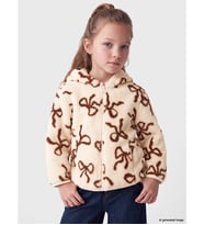LCW Kids Ekru Kapüşonlu Desenli Kız Çocuk Fermuarlı Sweatshirt