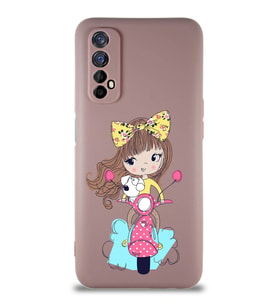 Realme 7 Soft Premier Kapak Vespagirl Tasarımlı Silikon Kılıf - Pudra (Şeffaf)