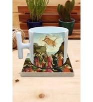 Kediler ve Sanat/Sarı Kedi Set 9 - T Kulplu Fincan Kupa-Taş Bardak Altlığı 3