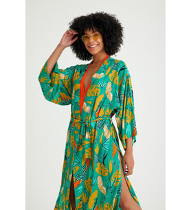 Pune Model Kimono - Plaj Elbisesi Mayo Üstü Kimono - Bayan Kimono (Yeşil)