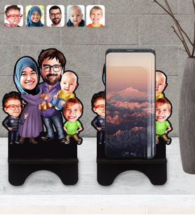 BK Gift Kişiye Özel Aile Karikatürlü Ahşap Biblo Telefon Standı-8