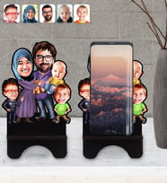 BK Gift Kişiye Özel Aile Karikatürlü Ahşap Biblo Telefon Standı-8