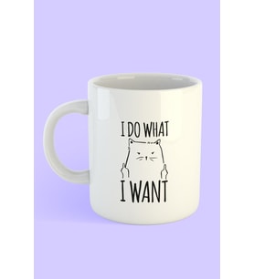 Beyaz Kedi I Do What I Want Baskılı Kupa