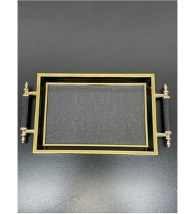 Lüks Gold Detaylı Simli Sunum Tepsisi Yaldızlı Tepsi 32 * 17CM