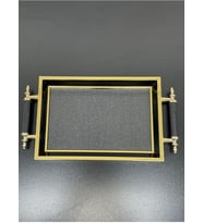 Lüks Gold Detaylı Simli Sunum Tepsisi Yaldızlı Tepsi 32 * 17CM