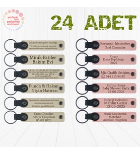 S Kahve & Yavru Ağzı, Düğün Misafirlerine Armağan 24’lı Set, Kişiselleştirilebilir Deri Hediyelik
