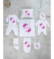 K0104 Isimli Kız Bebek 10lu Beyaz Hastane Çıkışı %100 Pamuk