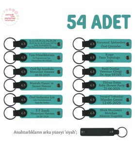 Eğitim Kurumlarından Öğrencilerine Özel Hediye  54'lü Set, İsimli Deri Anahtarlık, K Turkuaz & Siyah (Koyu Turkuaz)