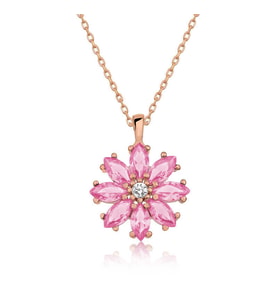 Gümüş Rose Pembe Çiçek Kolye
