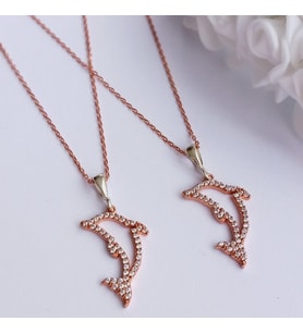 925 Ayar Gümüş Zirkon Taşlı Gold Ikili Best Frıend Yunus Trend Kadın Kolye Anneler Günü Hediye