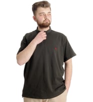 Mode XL Büyük Beden Erkek T-shirt Hakim Yaka MD LOGO 22326 Haki