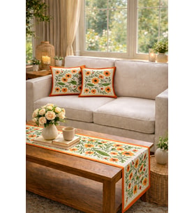 Tarzını Seç Kır Çiçek Desenli Salon Dekoru 2 Adet Kırlent Kılıfı (40x38) 1 Adet Runner (40x140) Set