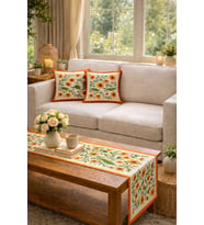 Tarzını Seç Kır Çiçek Desenli Salon Dekoru 2 Adet Kırlent Kılıfı (40x38) 1 Adet Runner (40x140) Set